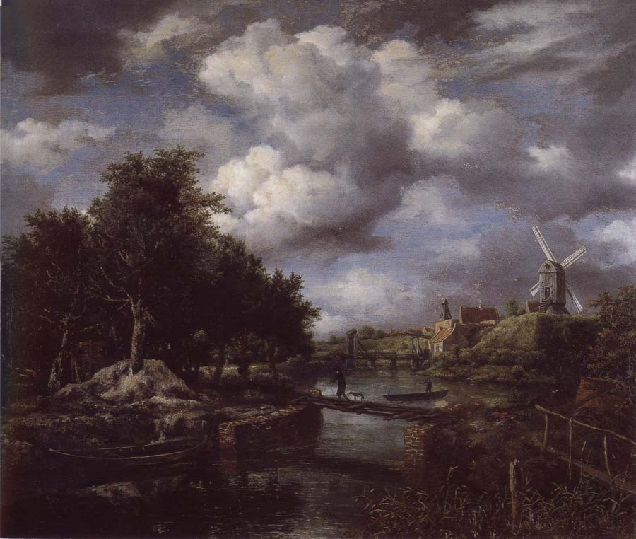 Jacob van Ruisdael Landscape with a windmill  near town Moat